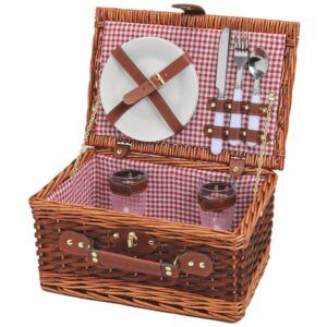 matches21 - Webshop Picknickkorb 2 Personen Weidenkorb rot weiss 11 tlg Kofferform inkl Geschirr 116425 1 8