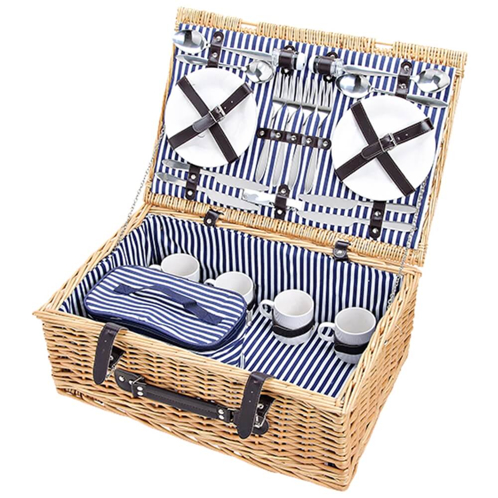 matches21 - Webshop Picknickkorb 4 Personen Weidenkorb beige blau 25 tlg inkl Geschirr und Kuehltasche 116420 2 1 3