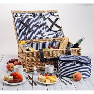 matches21 - Webshop Picknickkorb 4 Personen Weidenkorb beige blau 25 tlg inkl Geschirr und Kuehltasche 116420 8 1 16