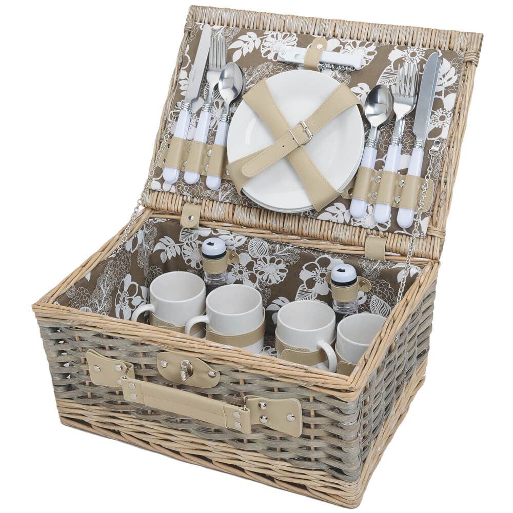 matches21 - Webshop Picknickkorb 4 Personen Weidenkorb braun beige 24 tlg inkl Mehrweg Geschirr 116415 1 10