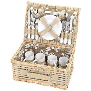 matches21 - Webshop Picknickkorb 4 Personen Weidenkorb braun beige 24 tlg inkl Mehrweg Geschirr 116415 1 1 8