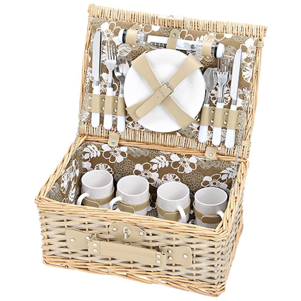 matches21 - Webshop Picknickkorb 4 Personen Weidenkorb braun beige 24 tlg inkl Mehrweg Geschirr 116415 1 1 2