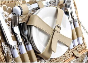 matches21 - Webshop Picknickkorb 4 Personen Weidenkorb braun beige 24 tlg inkl Mehrweg Geschirr 116415 3 1 10