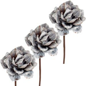 matches21 - Webshop Pinienrosen am Stiel Kunstblumen frosted Gestecke 3er Set 8 cm in 2 Farben 125276 1 1 12