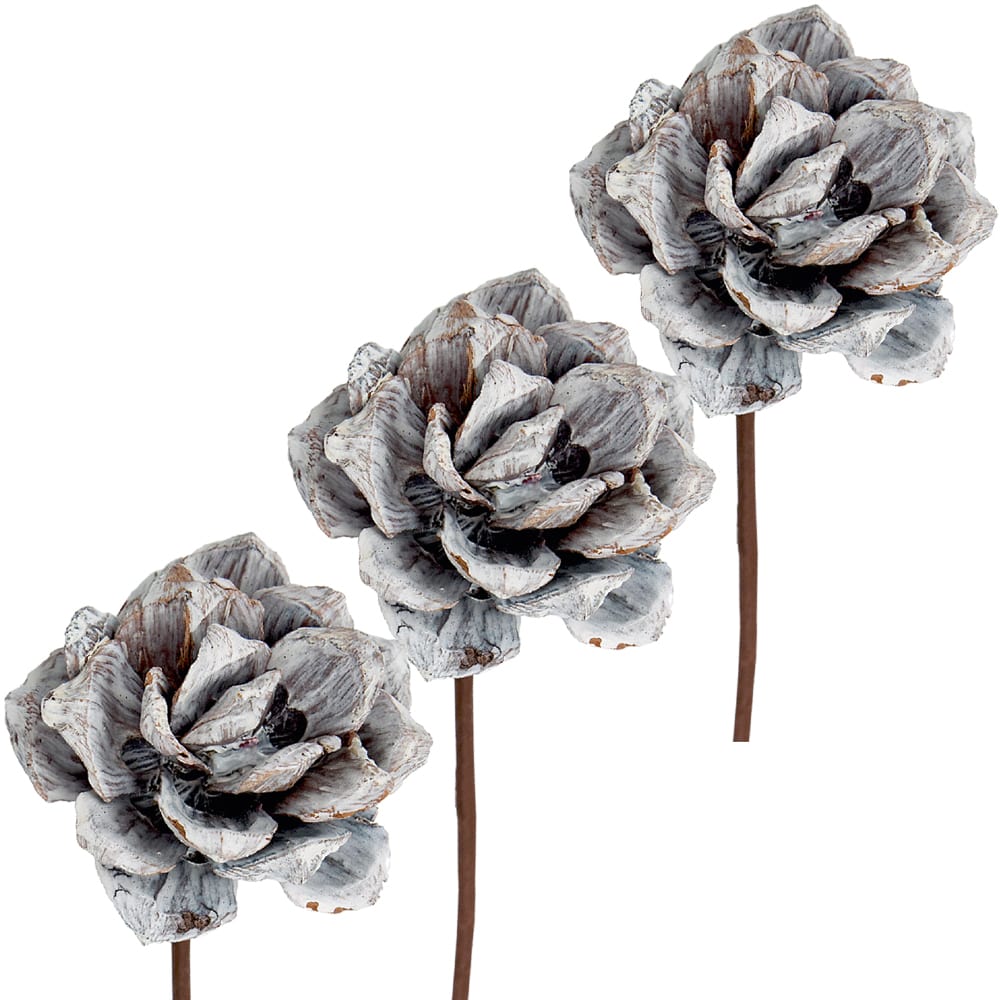 matches21 - Webshop Pinienrosen am Stiel Kunstblumen frosted Gestecke 3er Set 8 cm in 2 Farben 125276 1 1 9