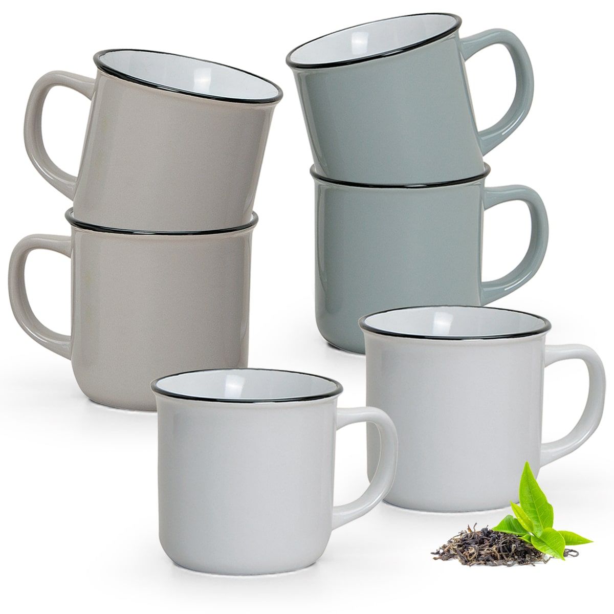 matches21 - Webshop Retro Tassen Becher Email Optik Kaffeebecher 6er Set 300 ml 111361 1 8