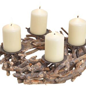 matches21 - Webshop Rustikaler Adventskranz Wurzelholz Treibholz Holz Altholz und 4 Kerzenhalter 30 cm 116821 1 5