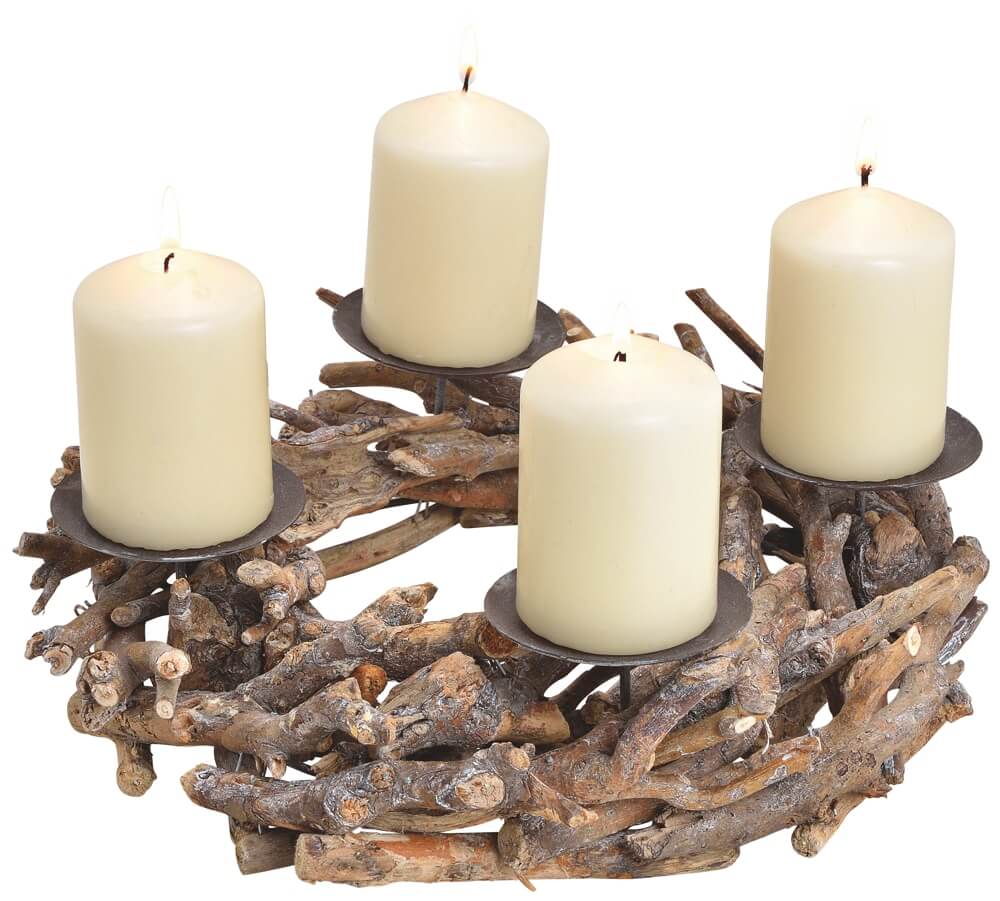 matches21 - Webshop Rustikaler Adventskranz Wurzelholz Treibholz Holz Altholz und 4 Kerzenhalter 30 cm 116821 1 21