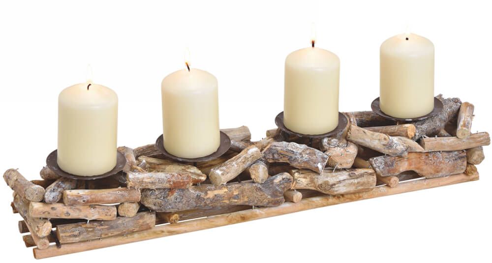 matches21 Rustikales Adventsgesteck Wurzelholz Treibholz Holz Altholz 4 Kerzenhalter 50 cm 119787 1 1