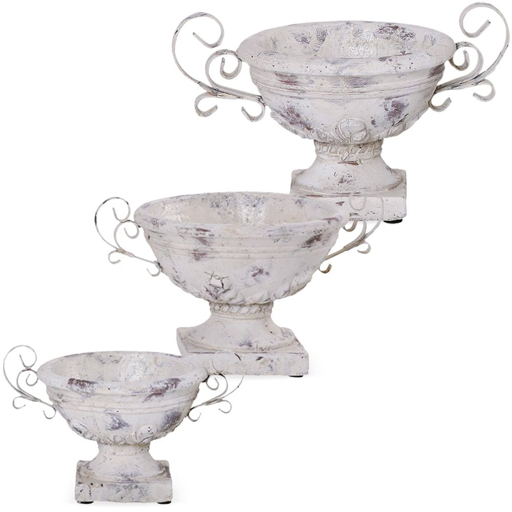 matches21 Schalen Sockel Henkel Blumentoepfe Keramik Vintage Shabby creme 1 Stk 3 Groessen 118788 1 1 1