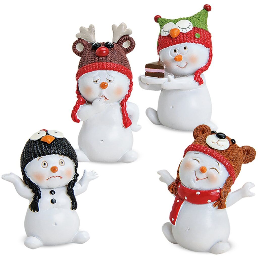 matches21 - Webshop Schneemann Deko Figuren Tiermotiv Muetzen Winterdeko 4er Set Kunststoff 4x3x6 cm 112958 1 1 1