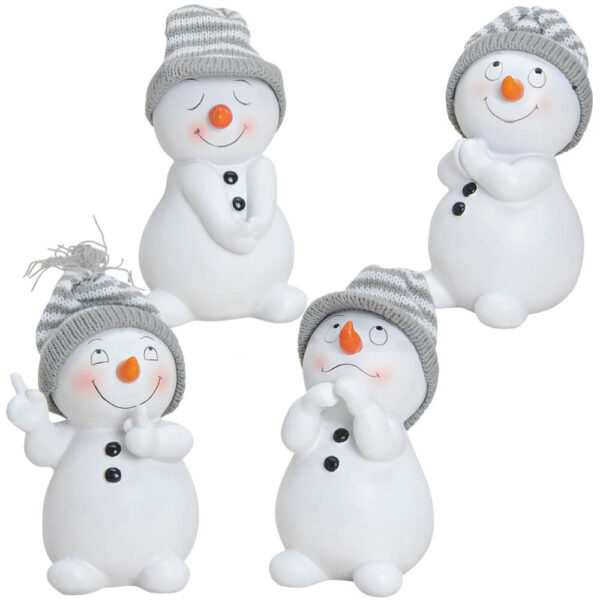 matches21 - Webshop Schneemann Deko Figuren mit Strickmuetzen Weihnachtsdeko Poly 4er Set sort 14 cm 114891 1 1