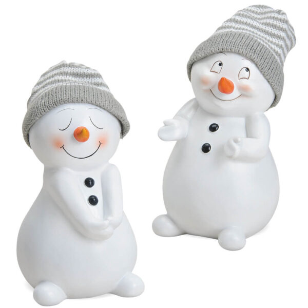 matches21 - Webshop Schneemann Deko Figuren mit Strickmuetzen grau Kunststoff 2er Set sort 12x19 cm 116861 1 1