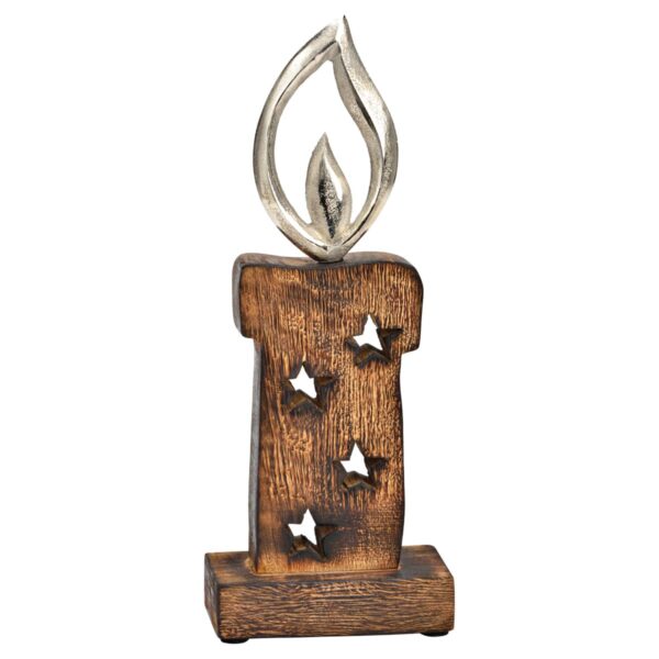 matches21 - Webshop Schoene Kerze Deko Holz Aufsteller mit Metallflamme in 10x26x5 cm 126884 1 1