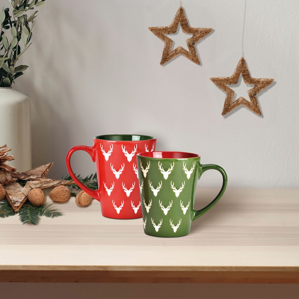 matches21 - Webshop Schoene Weihnachtstassen Hirschkopf gruen rot Kaffeetassen Tassen 126870 5 1 3