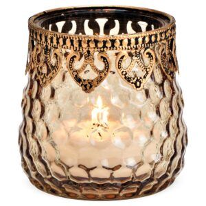 matches21 - Webshop Schoene Windlichter aus Glas in braun mit Metall Dekor in 2 Groessen 126897 1 5