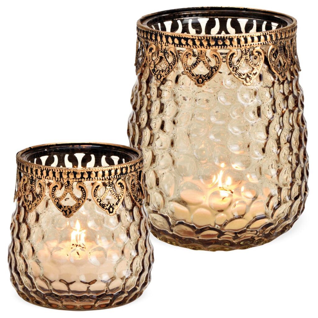 matches21 - Webshop Schoene Windlichter aus Glas in braun mit Metall Dekor in 2 Groessen 126897 1 1 7