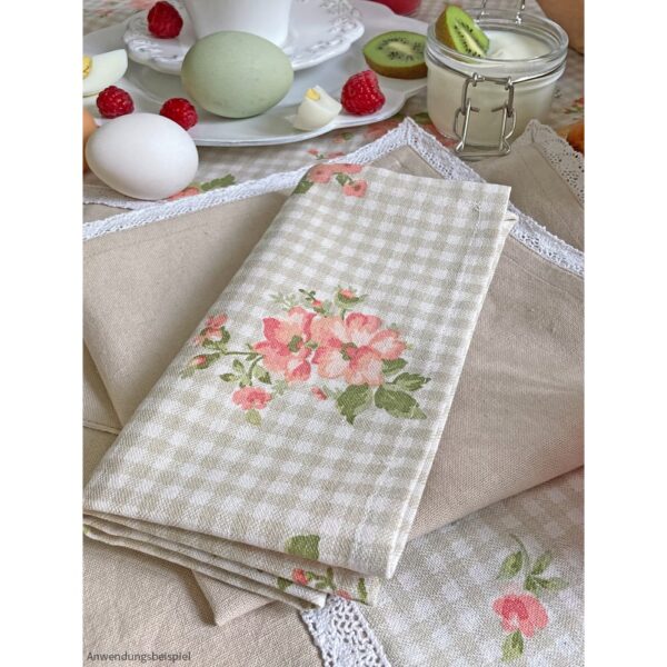 matches21 - Webshop Serviette Stoffserviette LUISA Rosen Karo Allover bunt 40x40 cm Landhaus 1 Stk 121433 3 1 4