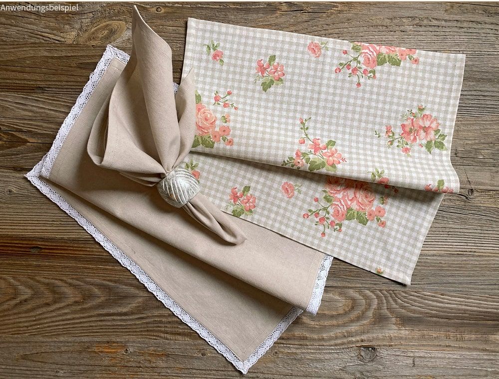 matches21 Serviette Stoffserviette LUISA Spitze und einfarbig beige 40x40 cm Landhaus 1 Stk 121432 2 1 3