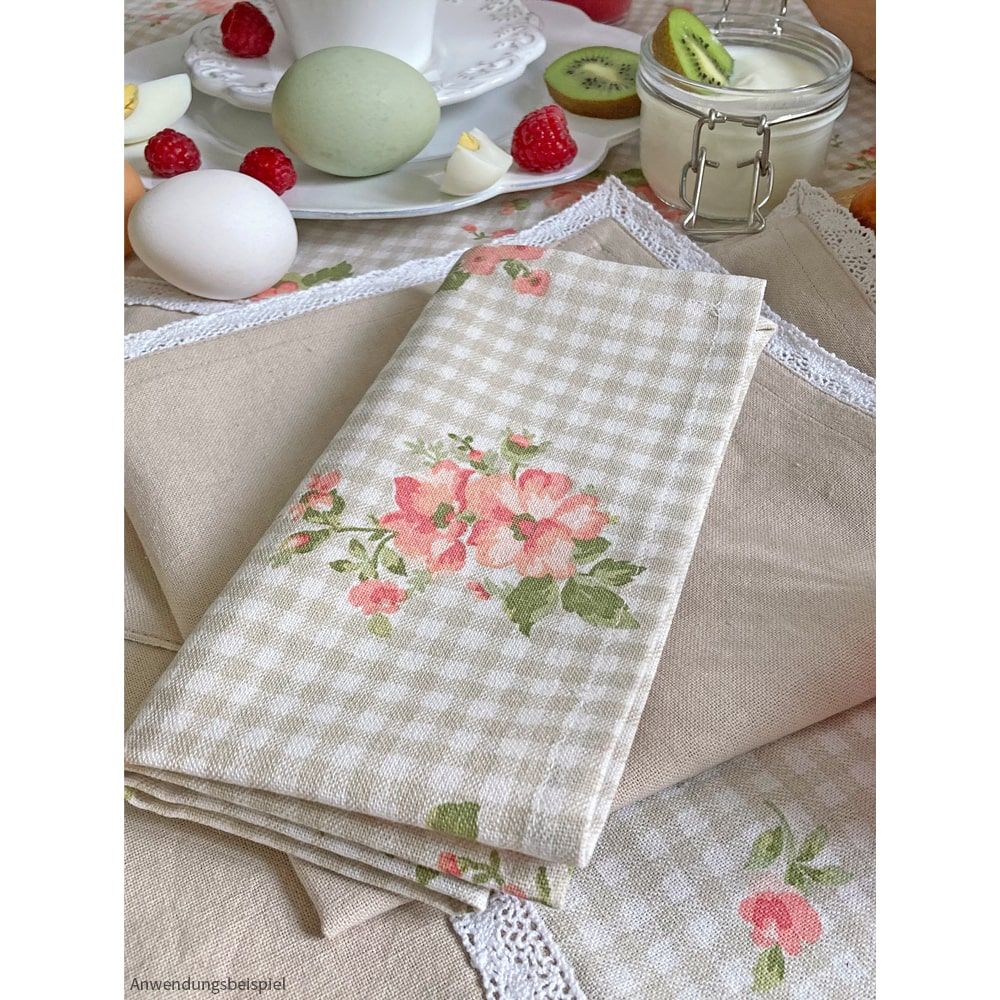 matches21 Serviette Stoffserviette LUISA Spitze und einfarbig beige 40x40 cm Landhaus 1 Stk 121432 3 1 4