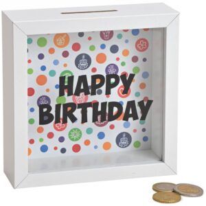 matches21 - Webshop Spardose Geld Rahmen Holz Einwurfschlitz Geldgeschenk Happy Birthday 15x15cm 123913 1 4