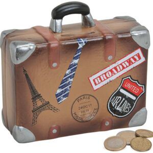 matches21 - Webshop Spardose Urlaubskasse Koffer Sparbuechse Keramik braun 1 Stk 14x13 cm 116457 1 3