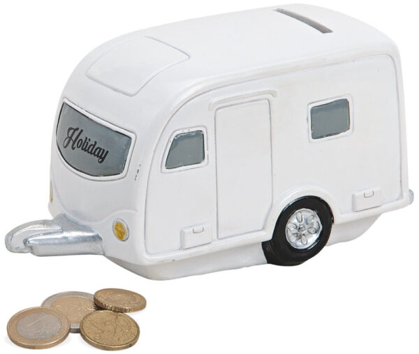 matches21 - Webshop Spardose Wohnwagen Camping Anhaenger Sparbuechse weiss Poly 1 Stk 16x8 cm 116470 1 1