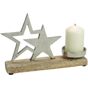 matches21 - Webshop Sterne Kerzenhalter Deko Holz und Metall Weihnachten silber braun 1 Stk 25 cm 114611 1 5