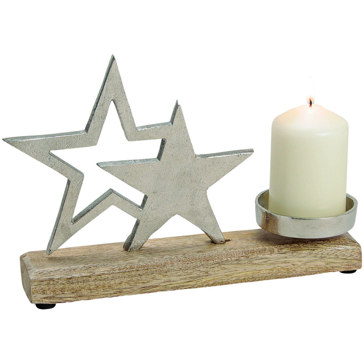 matches21 - Webshop Sterne Kerzenhalter Deko Holz und Metall Weihnachten silber braun 1 Stk 25 cm 114611 1 44