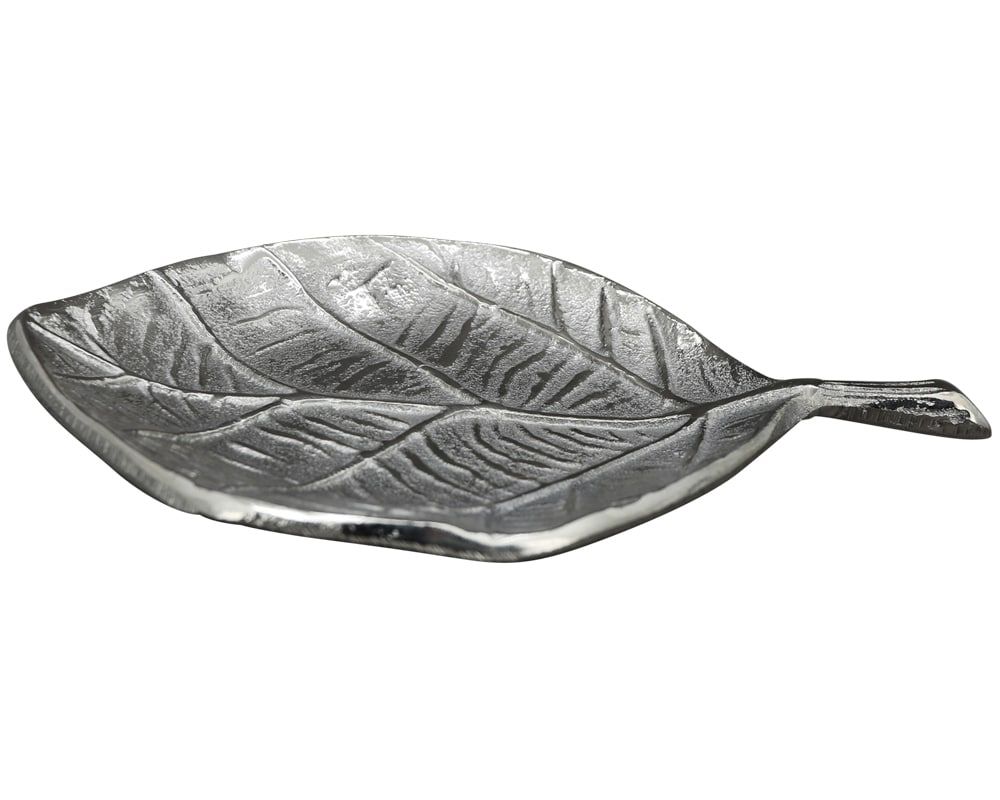 matches21 - Webshop Tablett Blatt Dekoteller Blattform Dekoschalen Schalen Teller silber in 2 Groessen 125432 2 1 5