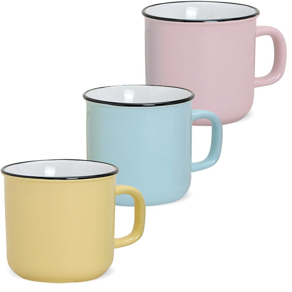 matches21 - Webshop Tasse Becher Emaille Optik bunter Kaffeebecher 1 Stk B WARE 9 cm 350 ml 111414 1 1 1