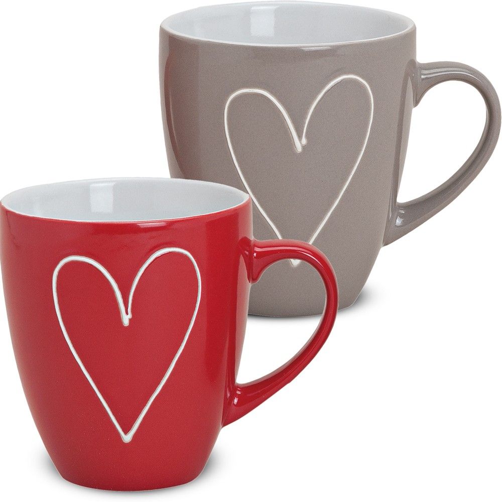 matches21 - Webshop Tasse Becher Herzen Herzdekor rot grau 1 Stk B 1 1 1