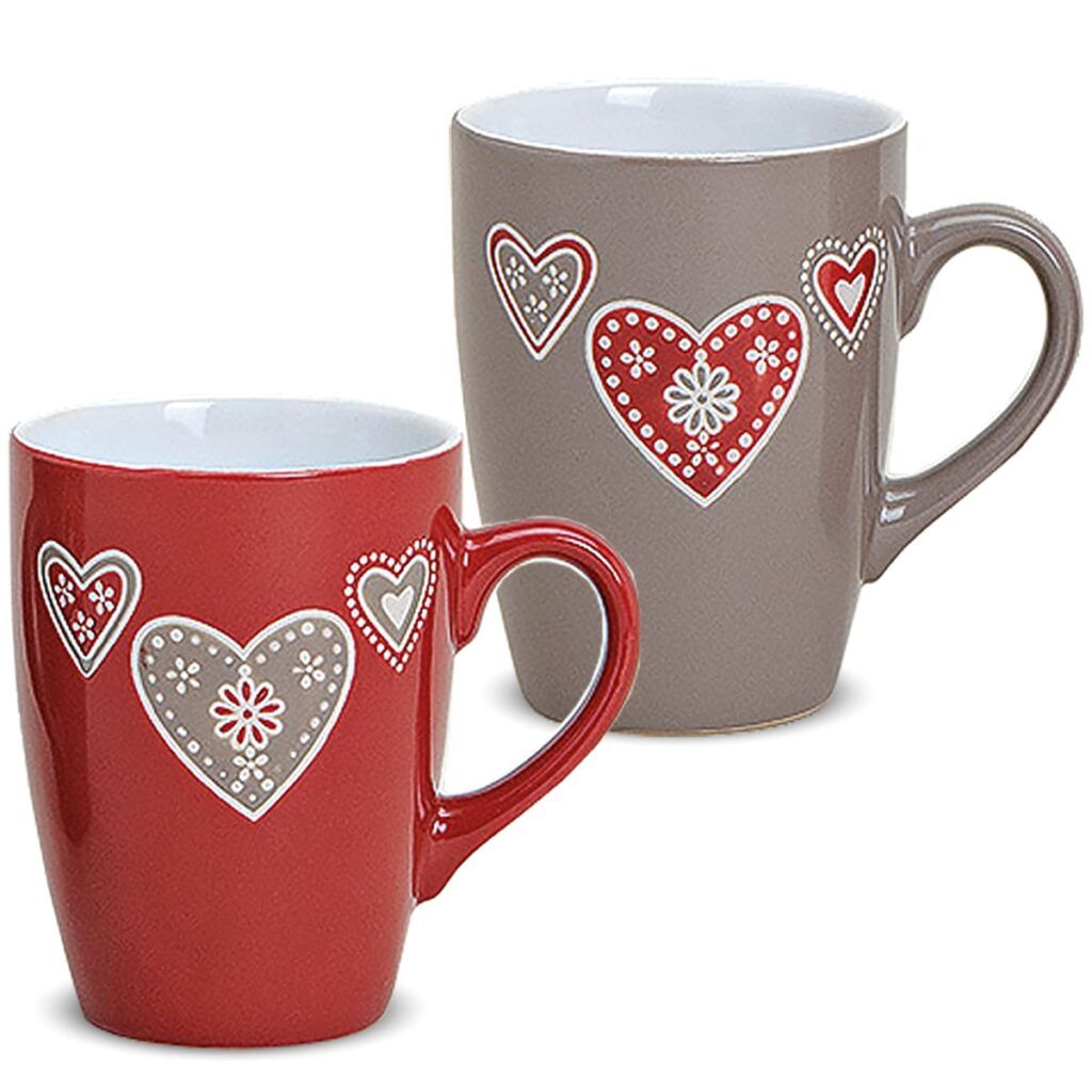 matches21 - Webshop Tasse Becher Kaffeebecher B WARE 1 Stk bunt Landhaus Herzen 10 cm 350 ml 110897 1 1