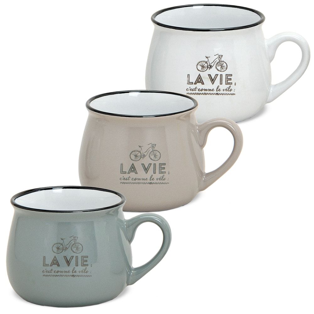 matches21 - Webshop Tasse Becher Kaffeebecher Retro Keramik weiss taupe grau B Ware 1 Stk 7 5 cm 112448 1 10