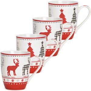 matches21 - Webshop Tasse Becher Rentiere ODER Tannenbaeume weiss rot grau Porzellan 1 Stk B WARE 10 cm 122616 1 16