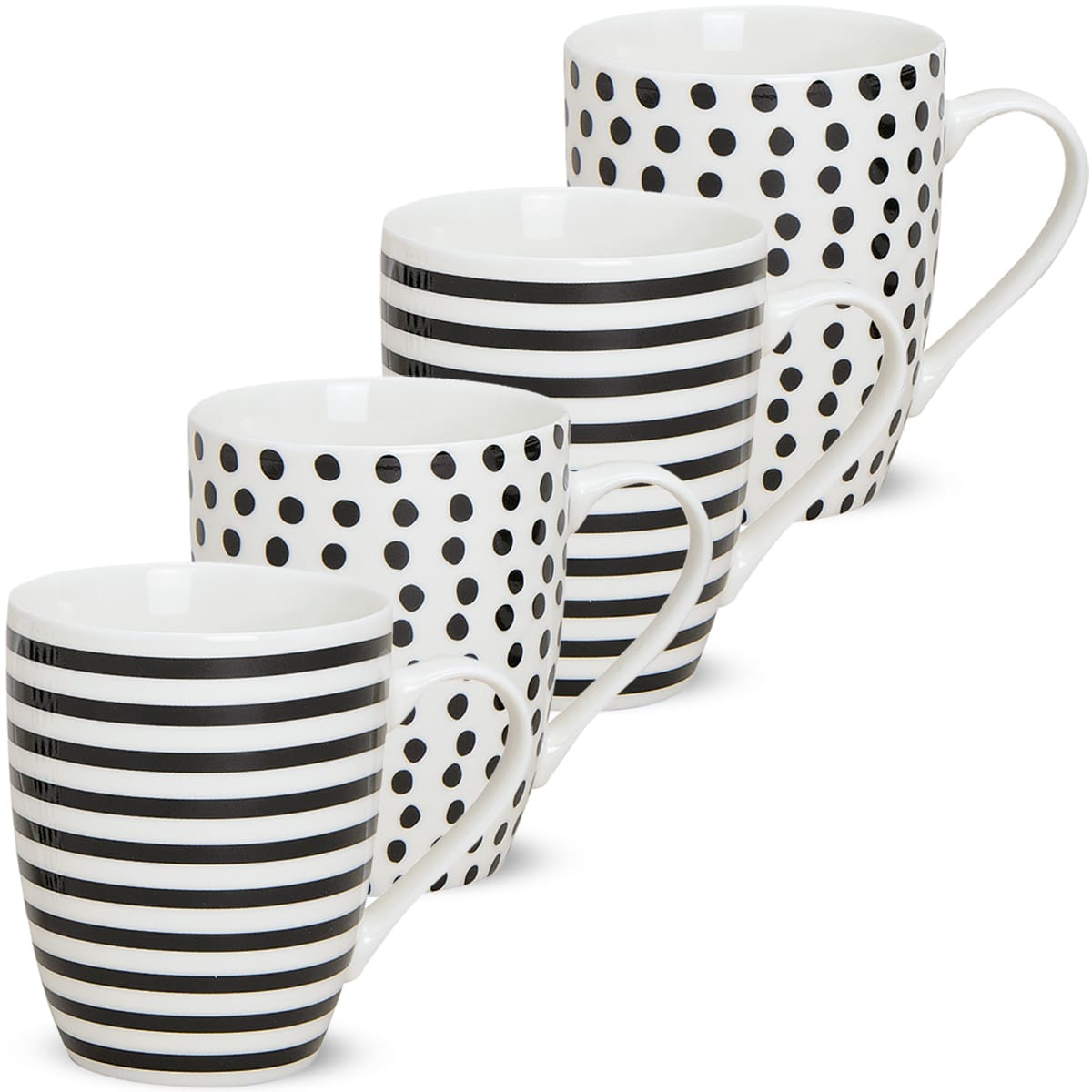 matches21 - Webshop Tasse Becher Streifen und Punkte schwarz weiss Porzellan 10 cm 300 ml 1 Stk B WARE 111769 1 25