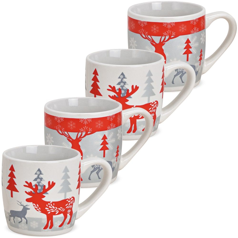 matches21 - Webshop Tasse Kaffeebecher Baeume und Rentiere rot ODER grau Keramik 1 Stk B WARE 8 cm 122604 1 1