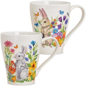 matches21 - Webshop Tasse Kaffeebecher Osterhase mit Blumen Porzellan 1 Stk B Ware 350 ml 11 cm 120178 1 2