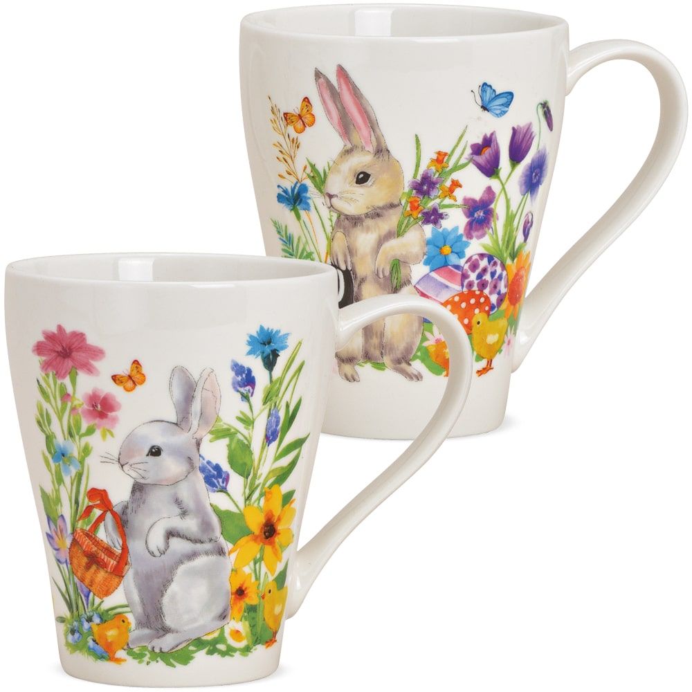 matches21 - Webshop Tasse Kaffeebecher Osterhase mit Blumen Porzellan 1 Stk B Ware 350 ml 11 cm 120178 1 1