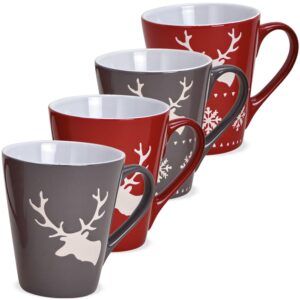 matches21 - Webshop Tasse Kaffeebecher Weihnachten Hirsch rot und grau Steingut 1 Stk B WARE 10 cm 119677 1 18