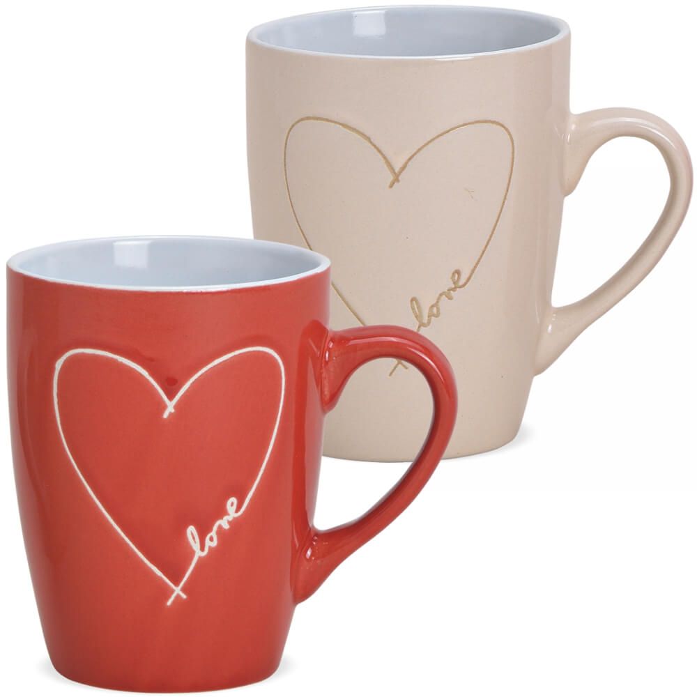 matches21 - Webshop Tasse Kaffeetasse Steingut Herz und Love rot ODER beige 1 Stk B WARE 8 cm 280ml 116638 1 1