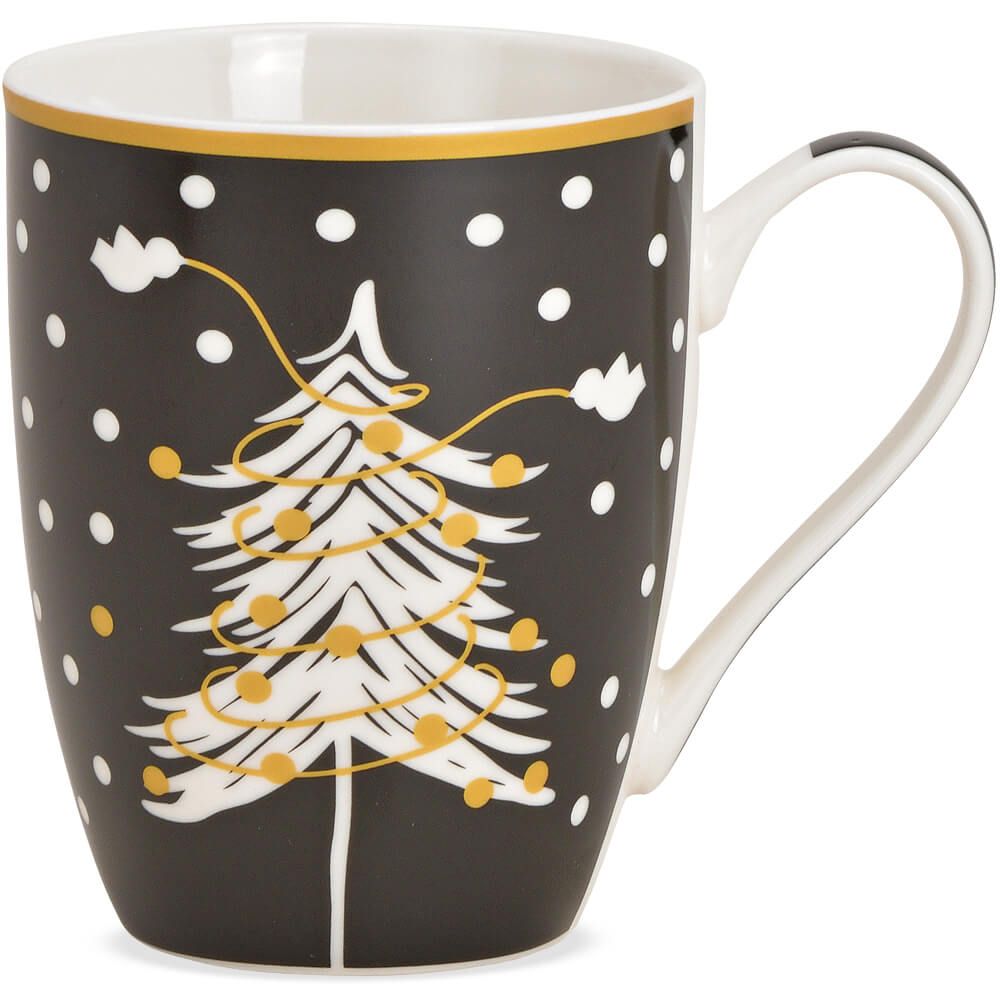 matches21 - Webshop Tasse Tannenbaum Becher schwarz Porzellan 1 Stk B WARE 11x10x8 cm 300 ml 122637 1 1