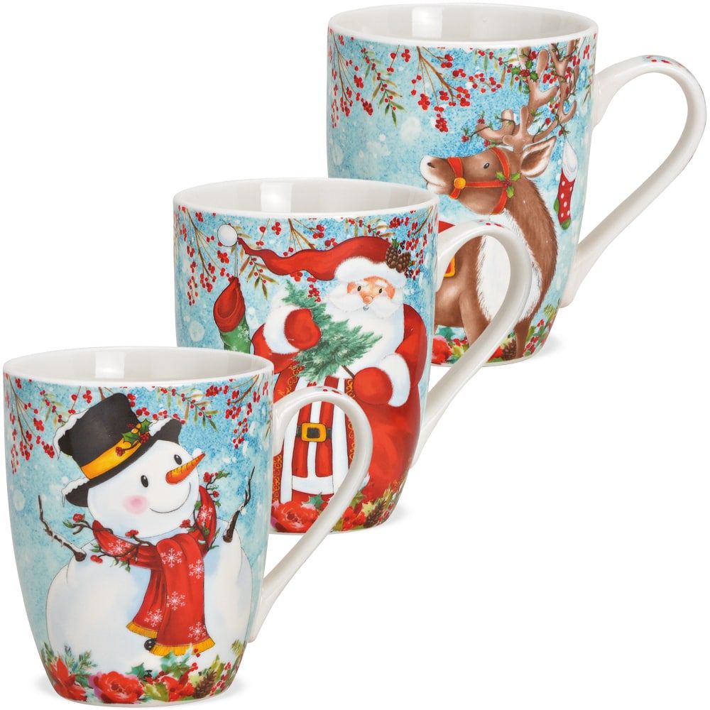 matches21 - Webshop Tasse Weihnachtsmotiv Schneemann Nikolaus ODER Rentier Porzellan 1 Stk B WARE 10cm 122632 1 1