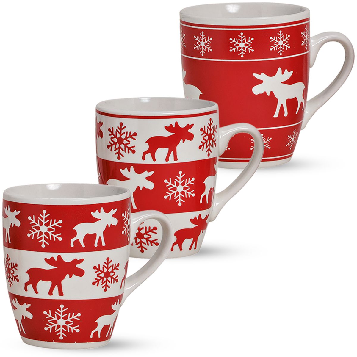 matches21 - Webshop Tassen Becher 3er Set Kaffeetassen Elchdekor 10 cm 300 ml rot weiss Keramik 108935 1 1 10
