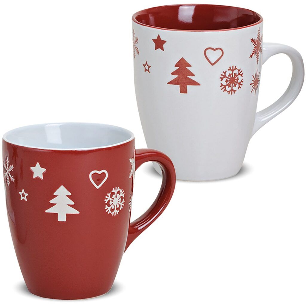 matches21 - Webshop Tassen Becher Kaffeebecher 1 Stk Weihnachtsdekor rot weiss B WARE Keramik 300 ml 111300 1 1