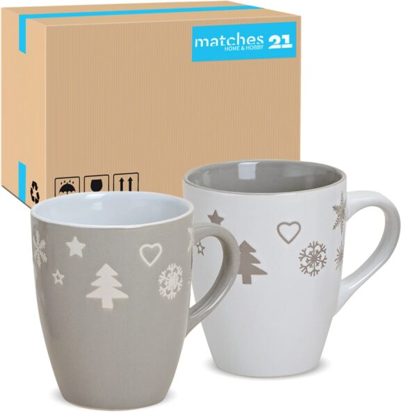 matches21 - Webshop Tassen Becher Kaffeebecher 36 Stk Weihnachtsdekor grau weiss 300 ml 110873 6 1 2