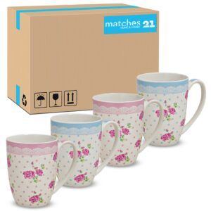 matches21 - Webshop Tassen Becher Kaffeebecher Rosen Dekor rosa blau Porzellan 36 Stk Karton 111724 1 3