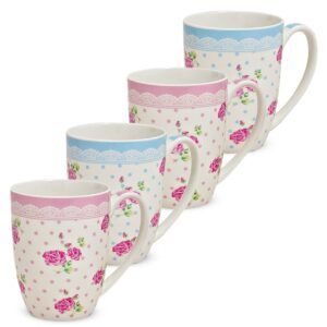 matches21 - Webshop Tassen Becher Kaffeebecher Rosen Dekor rosa blau Porzellan 4er Set je 300 ml 111723 1 19