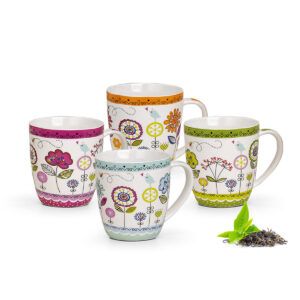 matches21 - Webshop Tassen Becher Kaffeebecher bunte Blumen Porzellan 4er Set je 10 cm 350 ml 105055 1 1 5