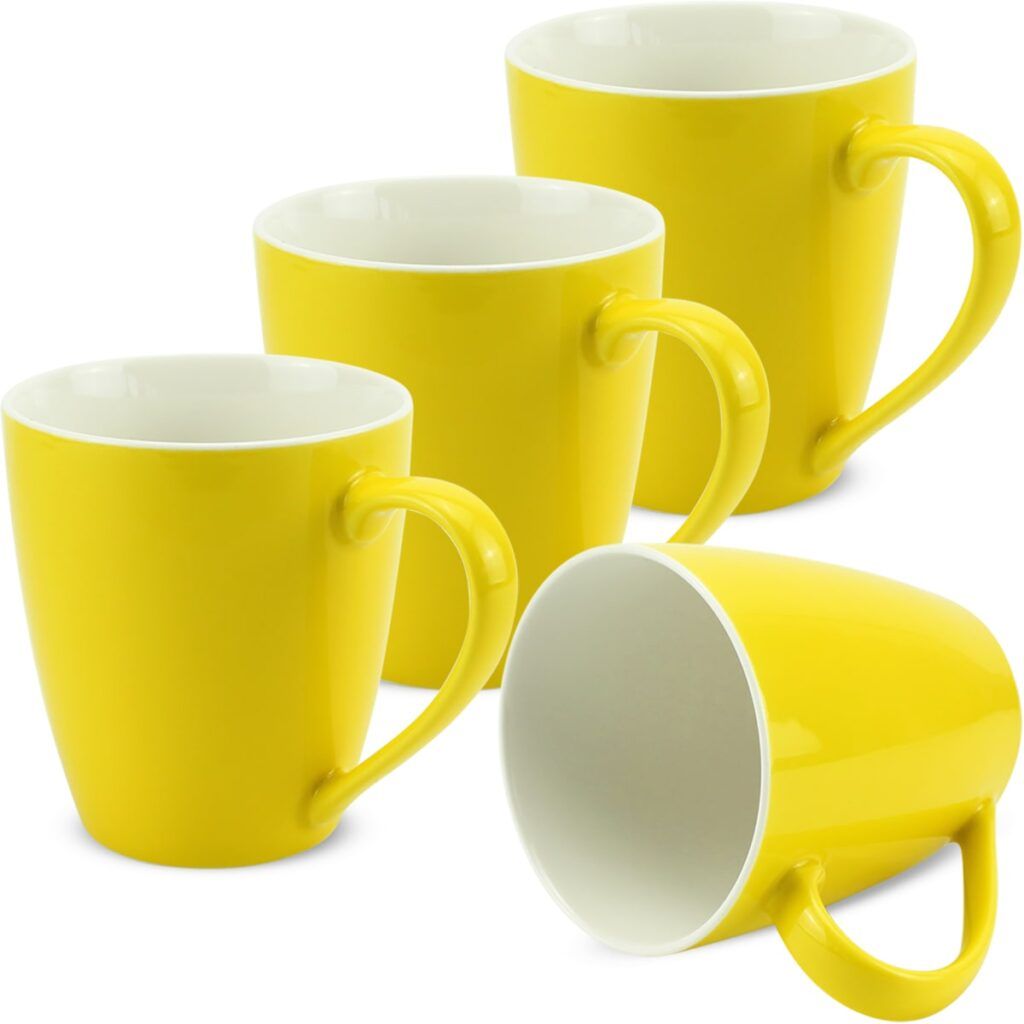 matches21 - Webshop Tassen Becher Kaffeebecher einfarbig uni gelb Porzellan 4er Set 10 cm 350 ml 106836 1 1 5